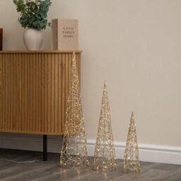 Samuel Alexander Set Of 3 Gold Light Up Gold Christmas Cones Decorations With 120 Warm White Leds - thumbnail 4