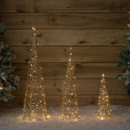 Samuel Alexander Set Of 3 Gold Light Up Gold Christmas Cones Decorations With 120 Warm White Leds - thumbnail 3