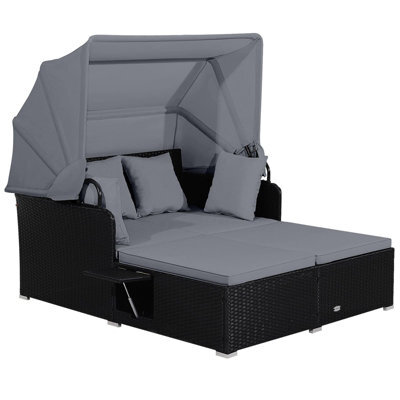 Costway Outdoor Hand-Woven Pe Wicker Daybed Patio Loveseat Sofa Set-Grey - image 1