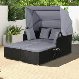 Costway Outdoor Hand-Woven Pe Wicker Daybed Patio Loveseat Sofa Set-Grey - thumbnail 8