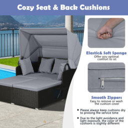 Costway Outdoor Hand-Woven Pe Wicker Daybed Patio Loveseat Sofa Set-Grey - thumbnail 5