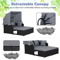 Costway Outdoor Hand-Woven Pe Wicker Daybed Patio Loveseat Sofa Set-Grey - thumbnail 6