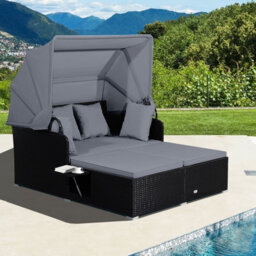 Costway Outdoor Hand-Woven Pe Wicker Daybed Patio Loveseat Sofa Set-Grey - thumbnail 4