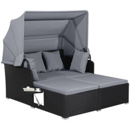 Costway Outdoor Hand-Woven Pe Wicker Daybed Patio Loveseat Sofa Set-Grey - thumbnail 7