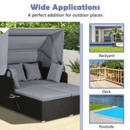Costway Outdoor Hand-Woven Pe Wicker Daybed Patio Loveseat Sofa Set-Grey - thumbnail 3