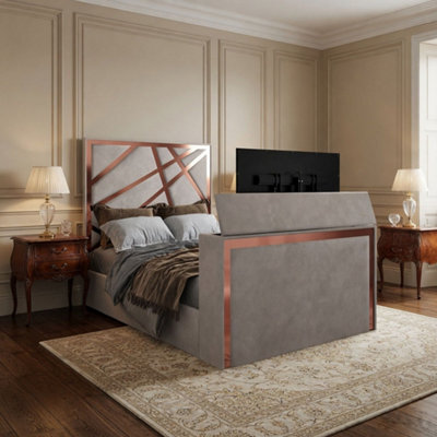 Askham Upholstered Soft Velvet Pebble Tv Bed Frame - image 1