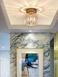Led Ceiling Lights Semi Flush Pendant Light Glass Lampshade Golden Round - thumbnail 2