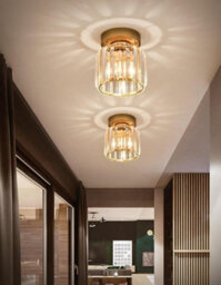 Led Ceiling Lights Semi Flush Pendant Light Glass Lampshade Golden Round - thumbnail 3