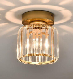 Led Ceiling Lights Semi Flush Pendant Light Glass Lampshade Golden Round