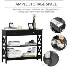 Black Console Table With Drawers Shelves Modern Style 80Cm Tall - thumbnail 3