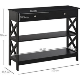 Black Console Table With Drawers Shelves Modern Style 80Cm Tall - thumbnail 2