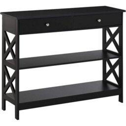 Black Console Table With Drawers Shelves Modern Style 80Cm Tall - thumbnail 1