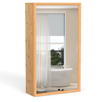 Gainoom Bathroom Wall Cabinet Bamboo Medicine Cabinet With Mirror & 2 Removable Shelves - image 1