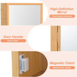 Gainoom Bathroom Wall Cabinet Bamboo Medicine Cabinet With Mirror & 2 Removable Shelves - thumbnail 7