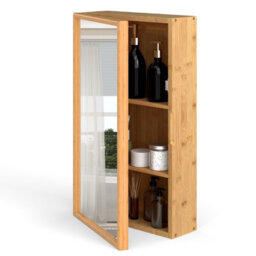 Gainoom Bathroom Wall Cabinet Bamboo Medicine Cabinet With Mirror & 2 Removable Shelves - thumbnail 6