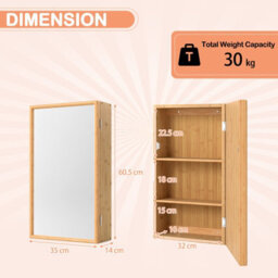 Gainoom Bathroom Wall Cabinet Bamboo Medicine Cabinet With Mirror & 2 Removable Shelves - thumbnail 2
