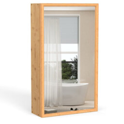 Gainoom Bathroom Wall Cabinet Bamboo Medicine Cabinet With Mirror & 2 Removable Shelves