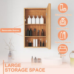 Gainoom Bathroom Wall Cabinet Bamboo Medicine Cabinet With Mirror & 2 Removable Shelves - thumbnail 9