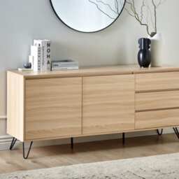 Wyld And Coco Everhome Scandinavian 2-Door Sideboard With 2 Drawers, Light Brown Particle Board, W160 X D40 X H70Cm - thumbnail 2