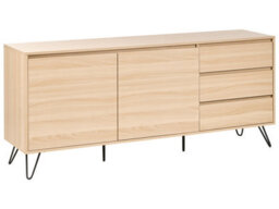 Wyld And Coco Everhome Scandinavian 2-Door Sideboard With 2 Drawers, Light Brown Particle Board, W160 X D40 X H70Cm - thumbnail 3
