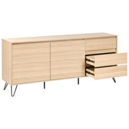 Wyld And Coco Everhome Scandinavian 2-Door Sideboard With 2 Drawers, Light Brown Particle Board, W160 X D40 X H70Cm - thumbnail 6