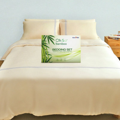 DuraTribe Ohsobamboo 100% Bamboo Embroidered Bedding Set - Ivory Pearl - image 1