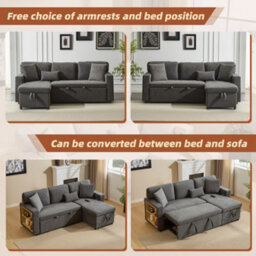 3 Seater L-Shaped Corner Sofa Bed With Pull-Out Section, Open Storage And Integrated Shelf, Dark Grey - thumbnail 8