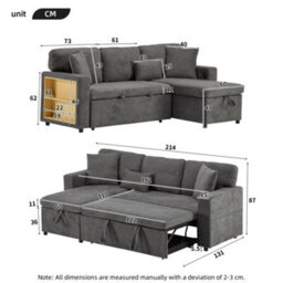 3 Seater L-Shaped Corner Sofa Bed With Pull-Out Section, Open Storage And Integrated Shelf, Dark Grey - thumbnail 4