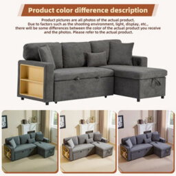 3 Seater L-Shaped Corner Sofa Bed With Pull-Out Section, Open Storage And Integrated Shelf, Dark Grey - thumbnail 6