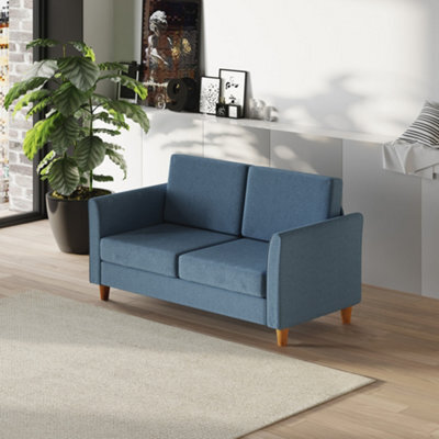 Homcom Double Seat Sofa, Linen Fabric Loveseat Couch With Armrests, Blue - image 1