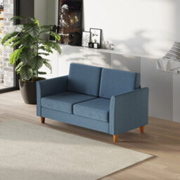 Homcom Double Seat Sofa, Linen Fabric Loveseat Couch With Armrests, Blue - thumbnail 1