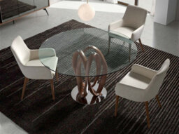 Angel Cerda Stylish Round Tempered Glass And Walnut Dining Table For Modern Homes - thumbnail 3
