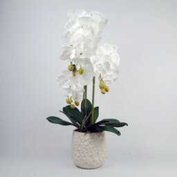 Leaf 60Cm Pure White Artificial Orchid With Ceramic Bubble Planter - thumbnail 1