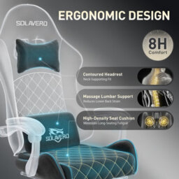 Precision Synergie Fabric Gaming Chair, Massage Computer Chair With Footrest, Lumbar Support & Height Adjustable For Home, Black - thumbnail 5