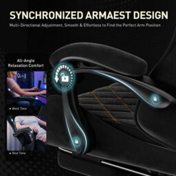 Precision Synergie Fabric Gaming Chair, Massage Computer Chair With Footrest, Lumbar Support & Height Adjustable For Home, Black - thumbnail 6