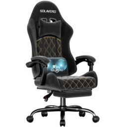 Precision Synergie Fabric Gaming Chair, Massage Computer Chair With Footrest, Lumbar Support & Height Adjustable For Home, Black