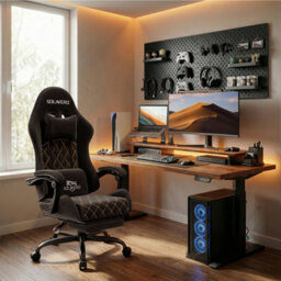 Precision Synergie Fabric Gaming Chair, Massage Computer Chair With Footrest, Lumbar Support & Height Adjustable For Home, Black - thumbnail 7
