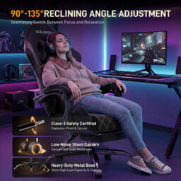 Precision Synergie Fabric Gaming Chair, Massage Computer Chair With Footrest, Lumbar Support & Height Adjustable For Home, Black - thumbnail 2