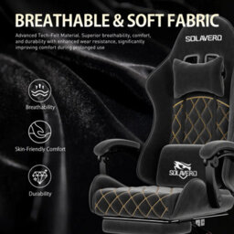 Precision Synergie Fabric Gaming Chair, Massage Computer Chair With Footrest, Lumbar Support & Height Adjustable For Home, Black - thumbnail 8