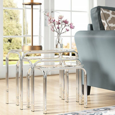 Aspect Furniture Set Of 3 Lisbon Rectangle Nesting Tables With Clear Glass Chromed Legs - image 1