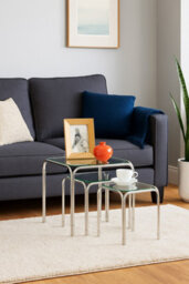 Aspect Furniture Set Of 3 Lisbon Rectangle Nesting Tables With Clear Glass Chromed Legs - thumbnail 3