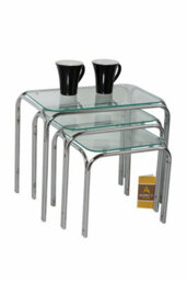 Aspect Furniture Set Of 3 Lisbon Rectangle Nesting Tables With Clear Glass Chromed Legs - thumbnail 2