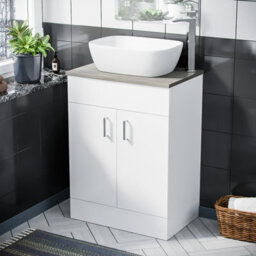 Nes Home 600mm White Vanity Cabinet And Counter Top Basin Sink - thumbnail 1