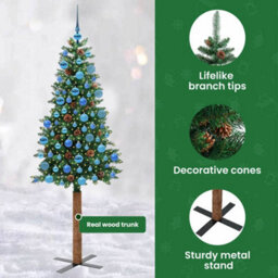 Vidaxl Slim Christmas Tree Green 180 Cm Pvc And Solid Pine Wood - thumbnail 8