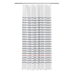 GoodHome Islay White & Blue Stripes Shower Curtain (W)180Cm