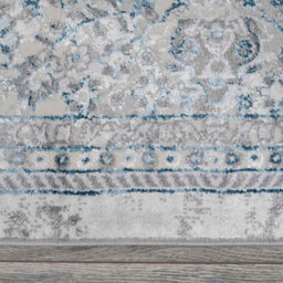 Loomed Blue Grey Traditional Medallion Bordered Living Area Rug 120X170Cm - thumbnail 3