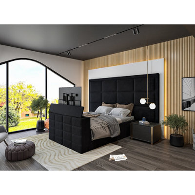 Copenhagen Upholstered Black Television Bed Frame - image 1