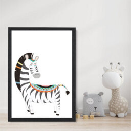 Artze Wall Art Zebra Tribal Animal Art Print With Black Frame Size: A4 - thumbnail 2
