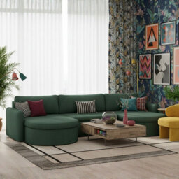 Verona U Corner Sofa Bed Has Storage Box Stripy Fabric Dark Green