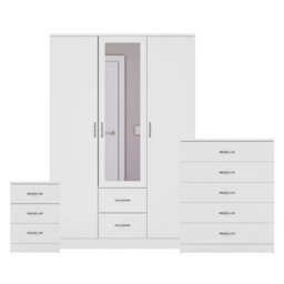 Lassic Vida Designs Riano 3 Piece Bedroom Set (3 Drawer Bedside Chest, 5 Drawer Chest, 3 Door 2 Drawer Mirrored Wardrobe), White - thumbnail 8
